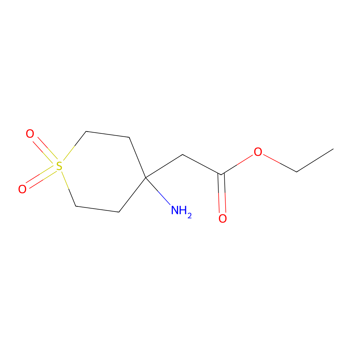 Ethyl 2-(4-amino-1,1-dioxo-1lambda6-thian-4-yl)acetate molecular structure, CAS 1531243-22-7
