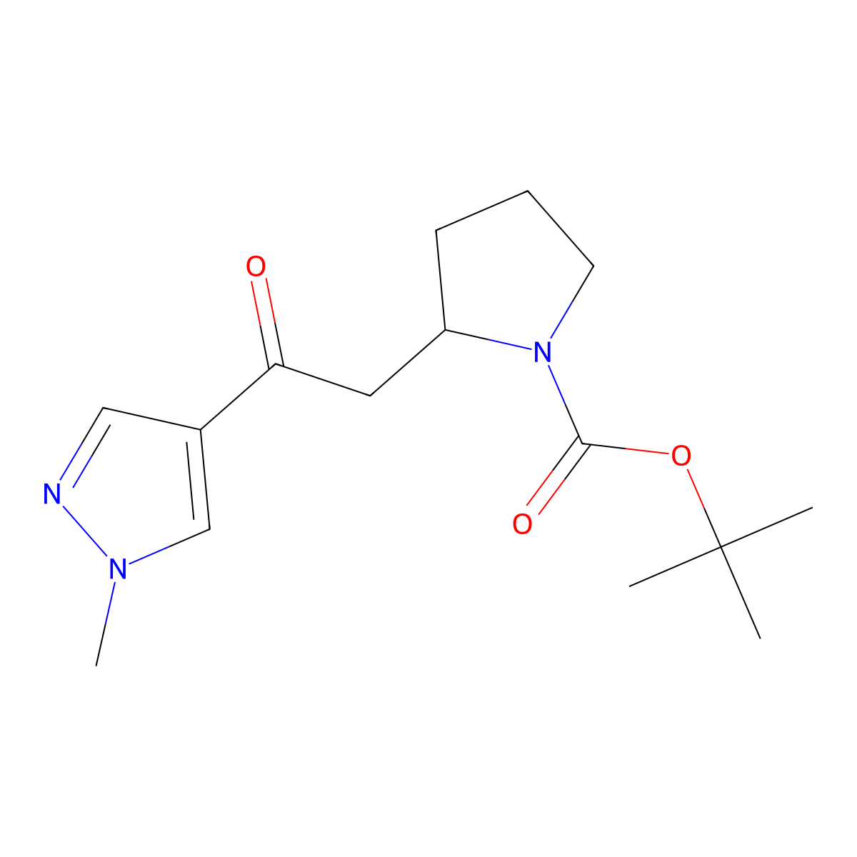 tert-butyl 2-[2-(1-methyl-1H-pyrazol-4-yl)-2-oxoethyl]pyrrolidine-1-carboxylate molecular structure, CAS 1531391-27-1