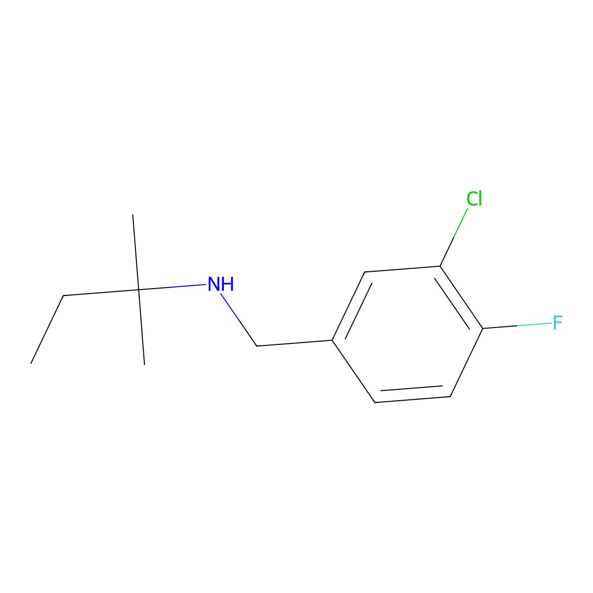 [(3-Chloro-4-fluorophenyl)methyl](2-methylbutan-2-yl)amine molecular structure, CAS 1531562-87-4