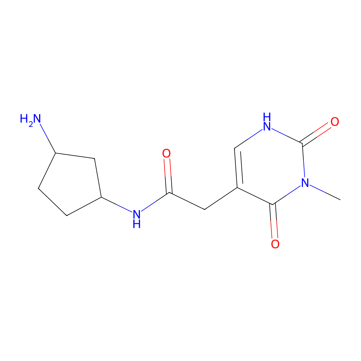 N-[rel-(1R,3R)-3-aminocyclopentyl]-2-(3-methyl-2,4-dioxo-1,2,3,4-tetrahydro-5-pyrimidinyl)acetamide hydrochloride molecular structure, CAS 1531654-20-2