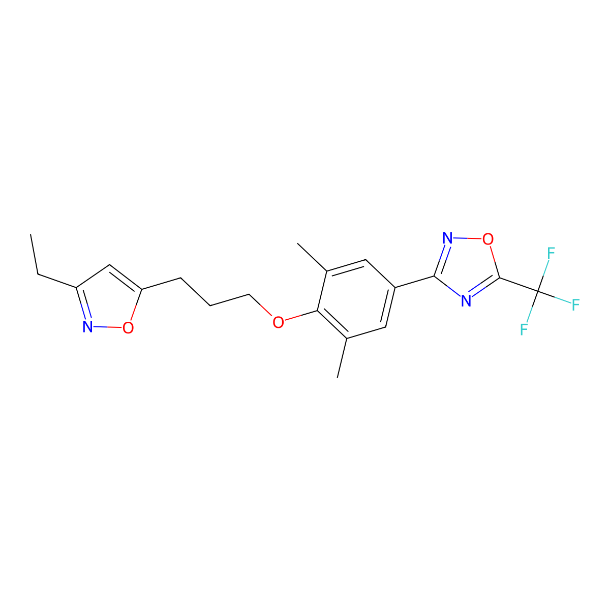 3-{4-[3-(3-Ethyl-1,2-oxazol-5-yl)propoxy]-3,5-dimethylphenyl}-5-(trifluoromethyl)-1,2,4-oxadiazole molecular structure, CAS 153168-30-0