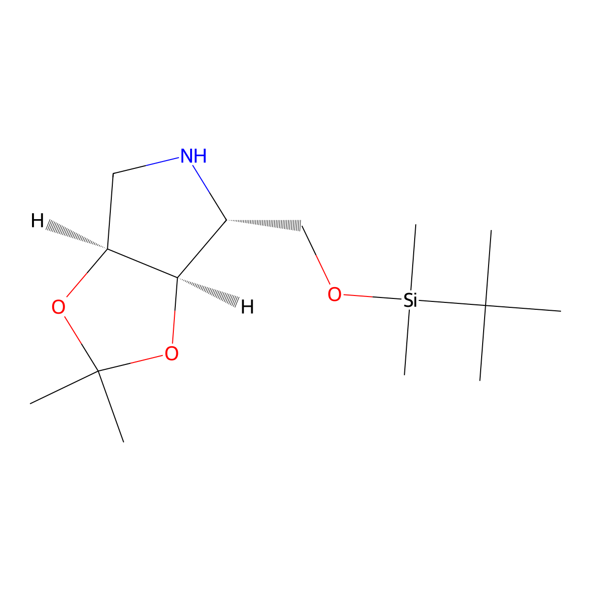 4H-1,3-Dioxolo4,5-cpyrrole, 4-(1,1-dimethylethyl)dimethylsilyloxymethyltetrahydro-2,2-dimethyl-, (3aR,4R,6aS)- molecular structure, CAS 153172-31-7