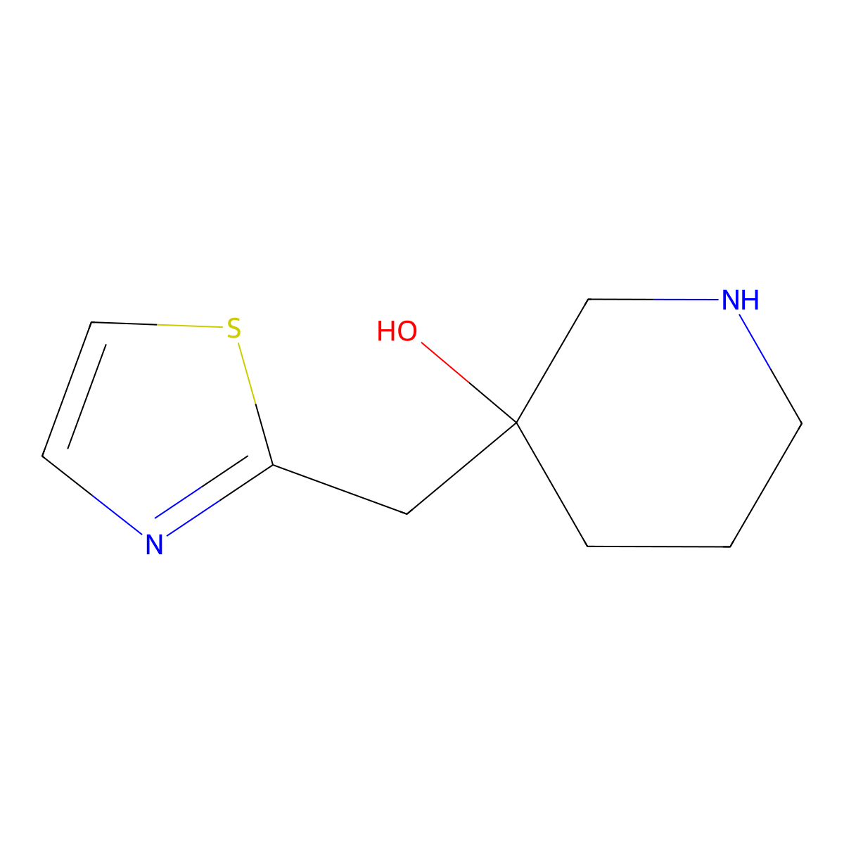 3-(Thiazol-2-ylmethyl)piperidin-3-ol molecular structure, CAS 1531834-19-1