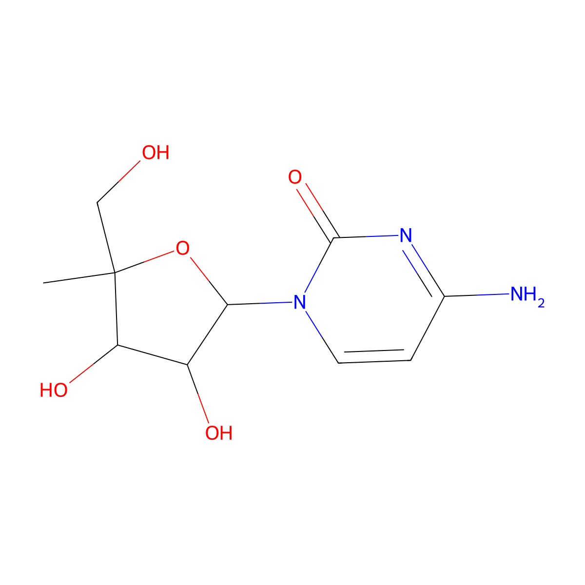 4-amino-1-[(2R,3R,4S,5R)-3,4-dihydroxy-5-(hydroxymethyl)-5-methyloxolan-2-yl]pyrimidin-2-one molecular structure, CAS 153186-29-9