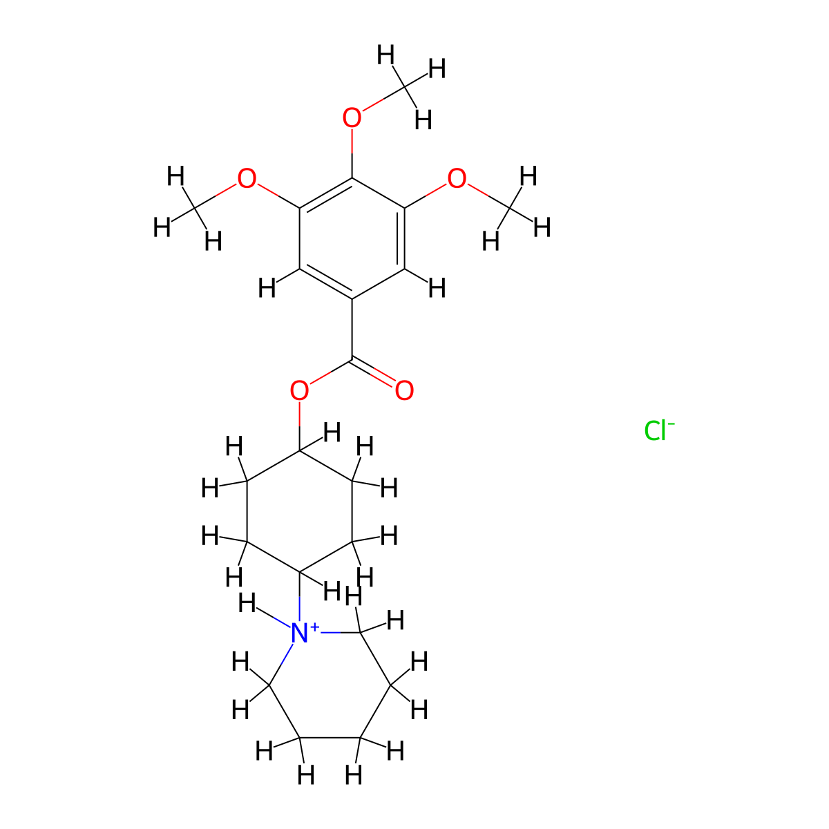 Benzoic acid, 3,4,5-trimethoxy-, 4-piperidinocyclohexyl ester, hydrochloride molecular structure, CAS 1532-13-4