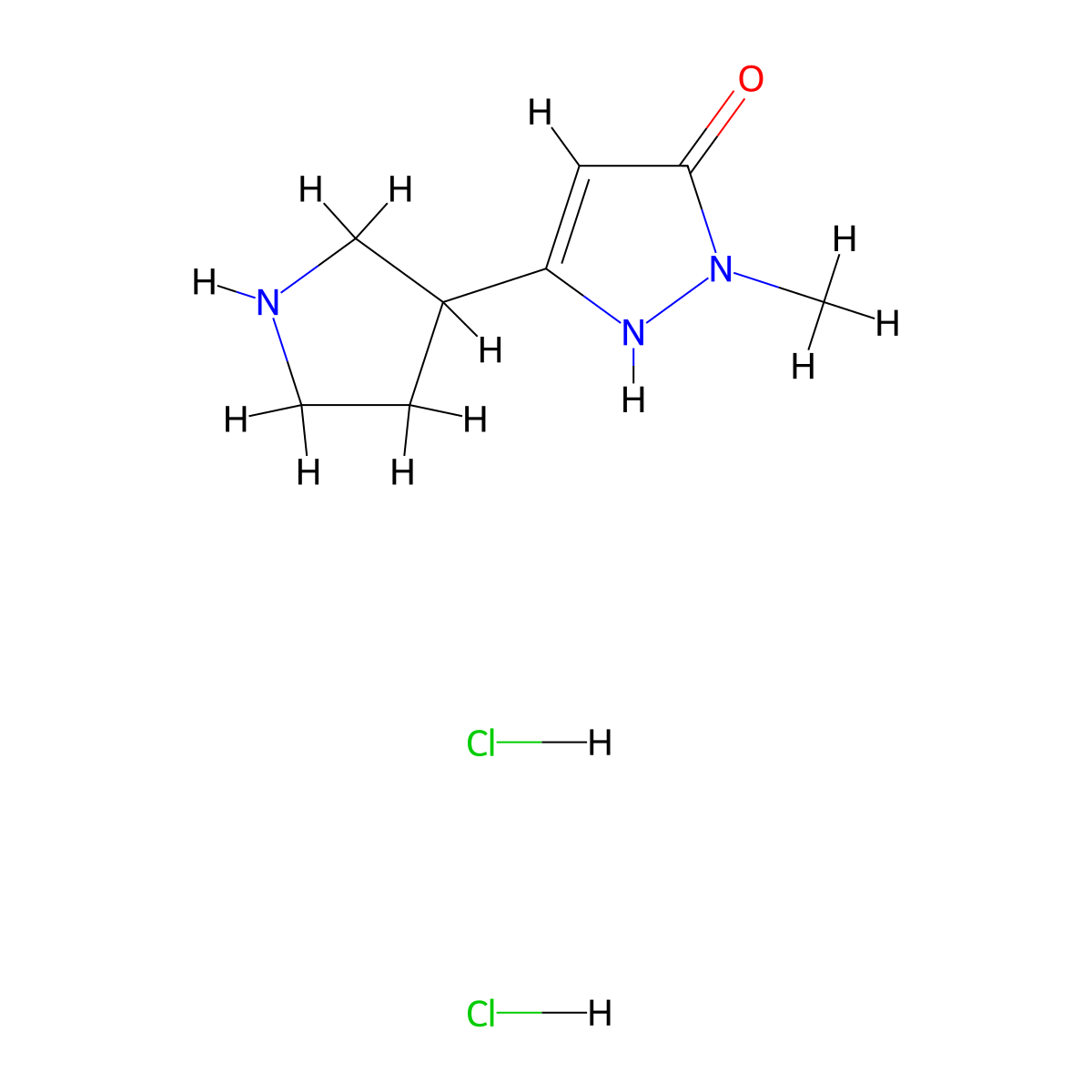 1-Methyl-3-pyrrolidin-3-yl-1H-pyrazol-5-ol dihydrochloride molecular structure, CAS 1532288-31-5