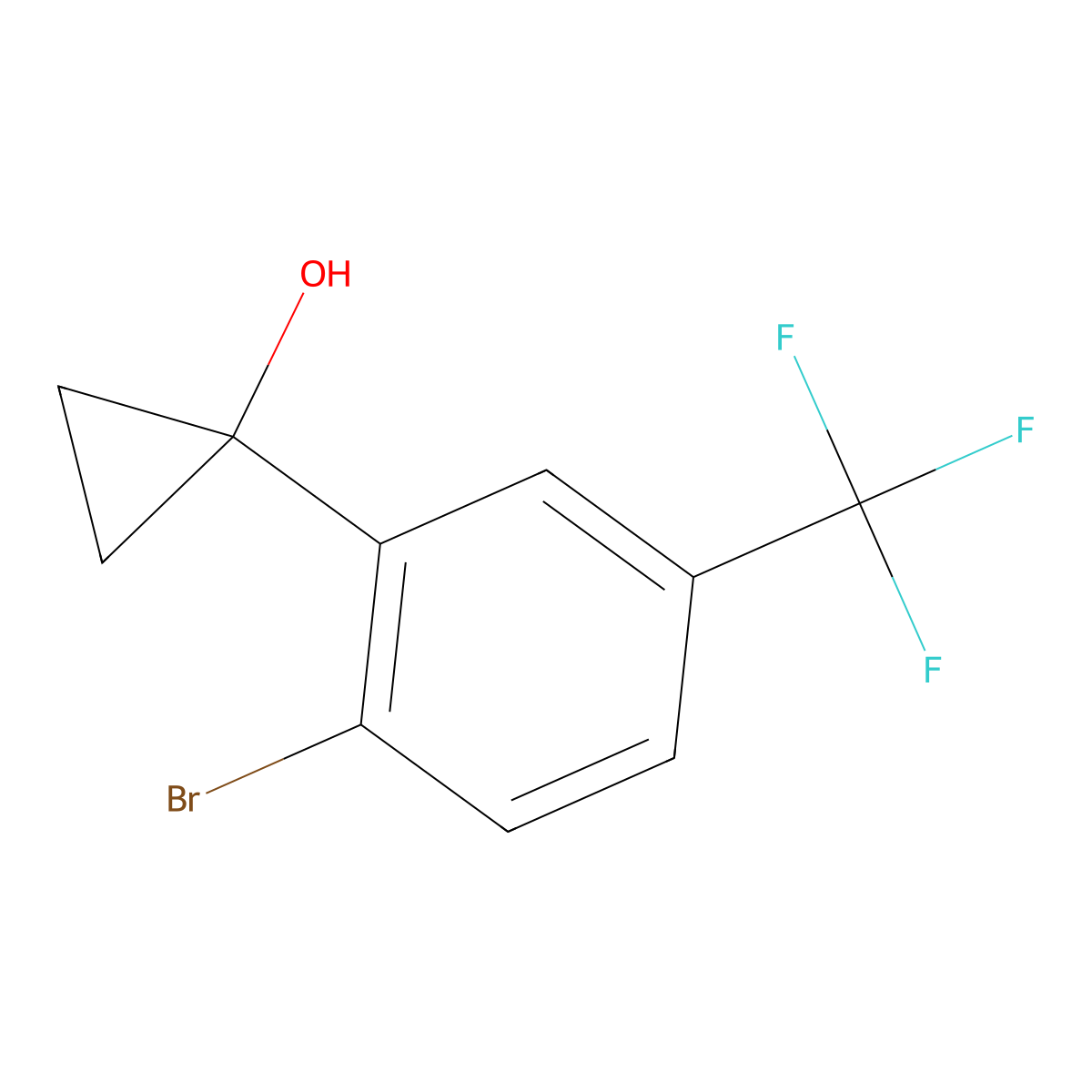 1-(2-Bromo-5-(trifluoromethyl)phenyl)cyclopropan-1-ol molecular structure, CAS 1532293-36-9