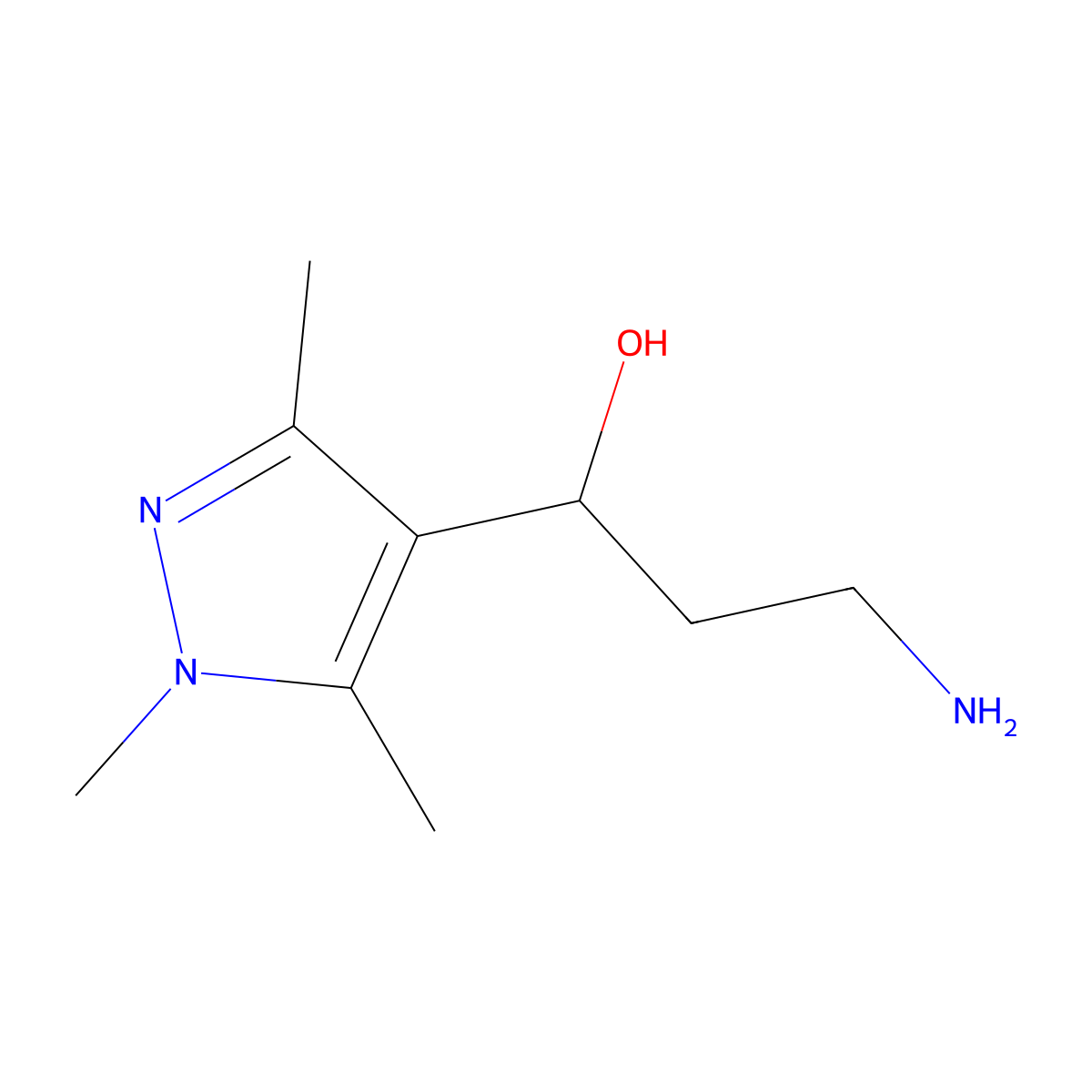 3-Amino-1-(trimethyl-1H-pyrazol-4-yl)propan-1-ol molecular structure, CAS 1532479-37-0