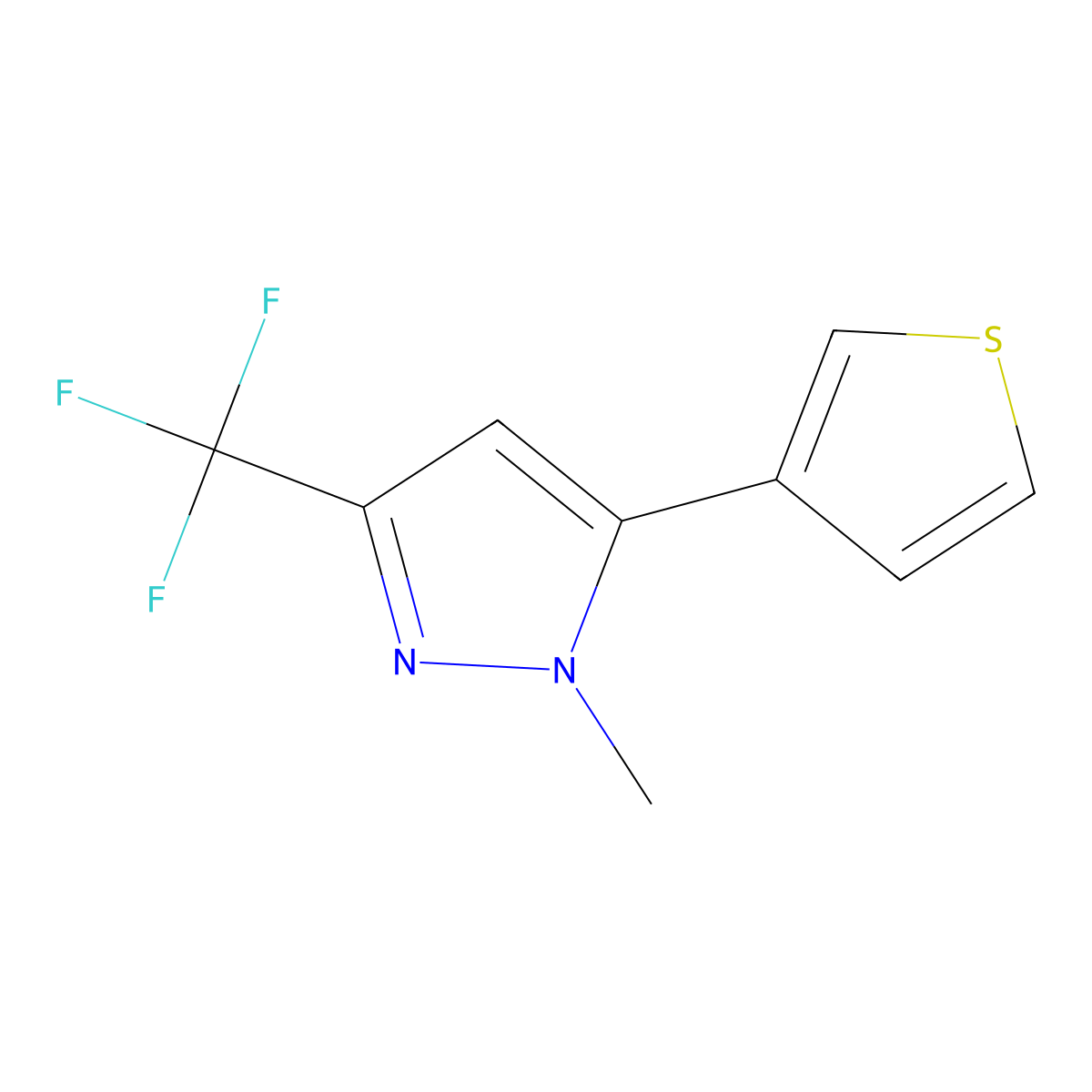 1-Methyl-5-(3-thienyl)-3-(trifluoromethyl)pyrazole molecular structure, CAS 1532507-55-3