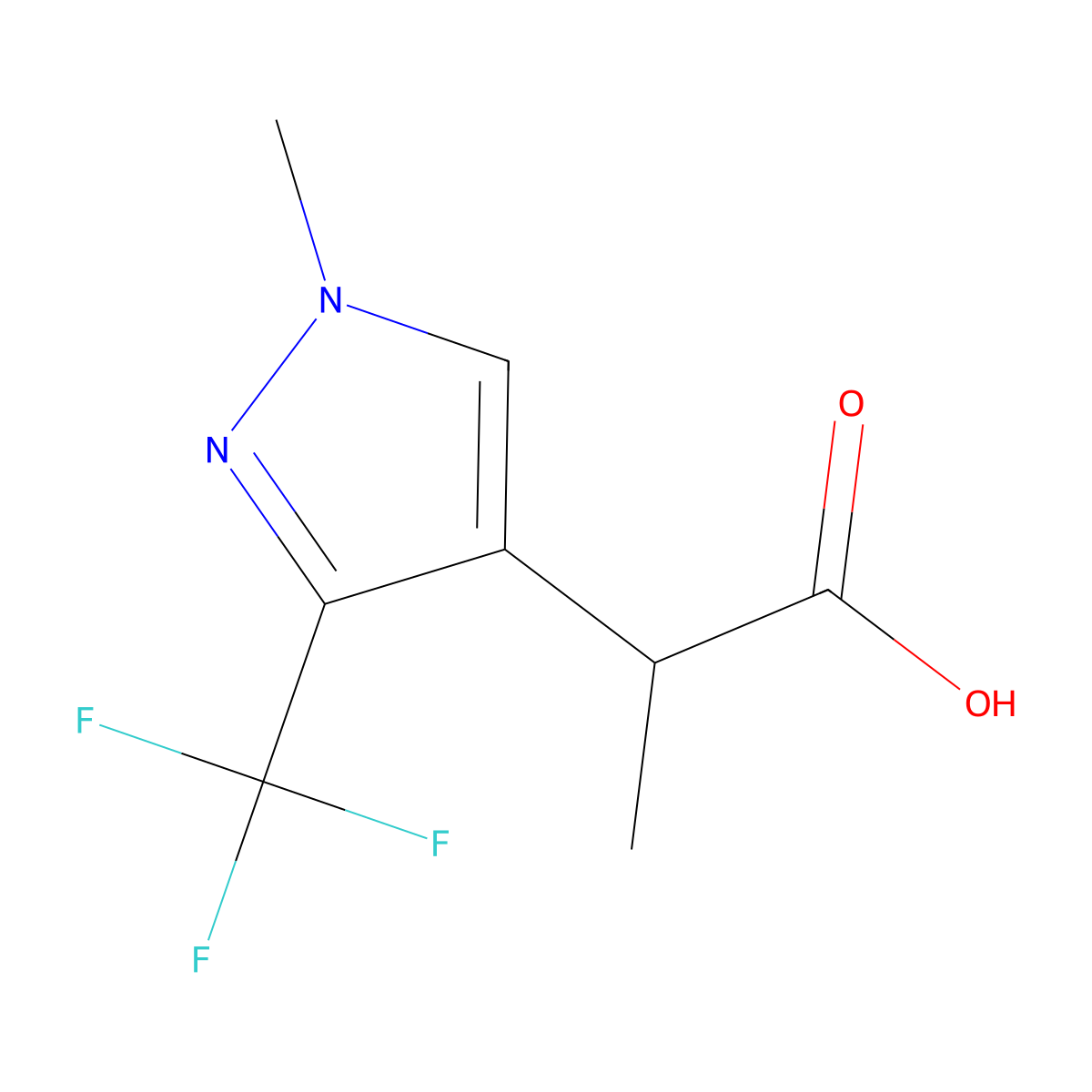 2-[1-Methyl-3-(trifluoromethyl)pyrazol-4-yl]propanoic acid molecular structure, CAS 1532599-18-0