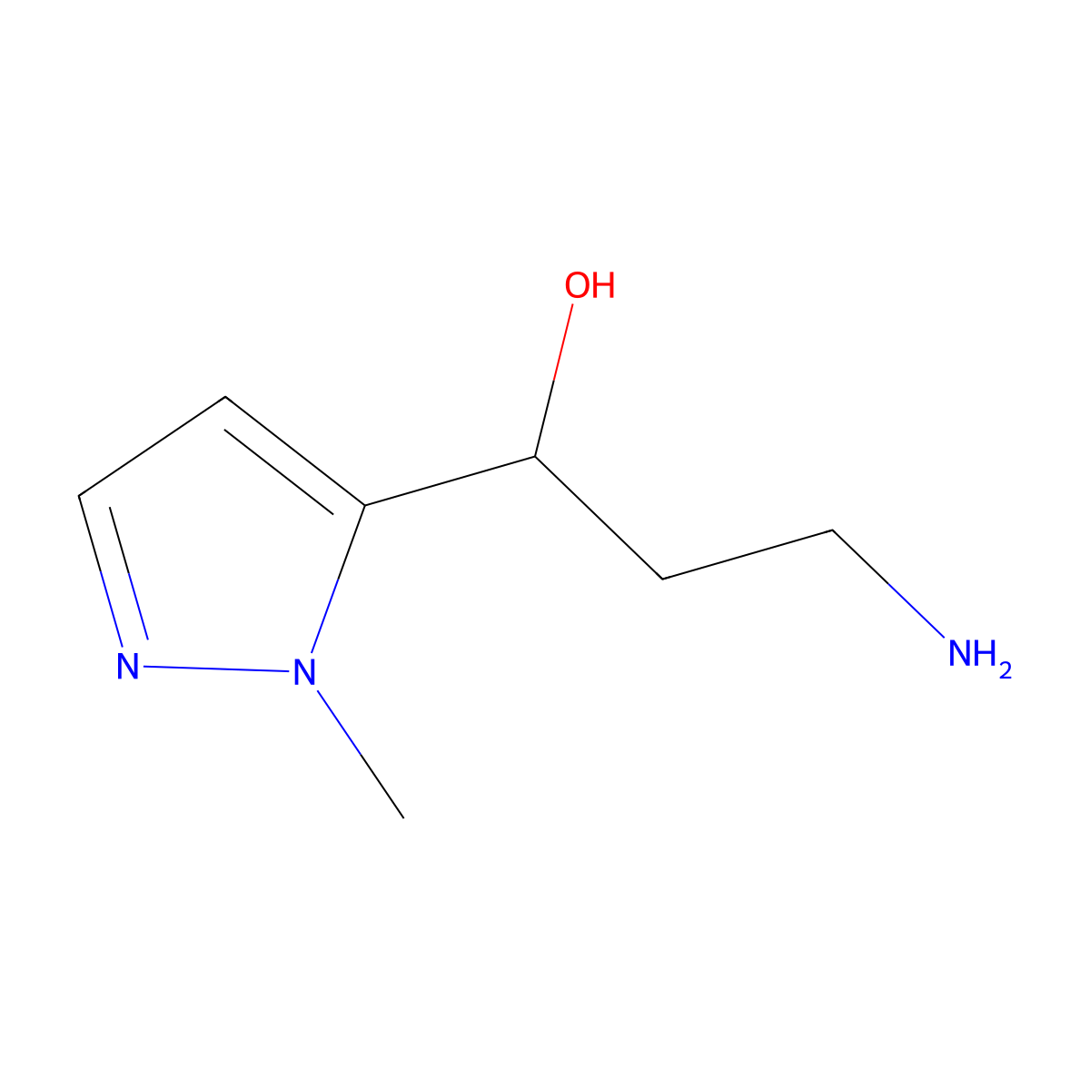 3-amino-1-(1-methyl-1H-pyrazol-5-yl)propan-1-ol molecular structure, CAS 1532606-80-6