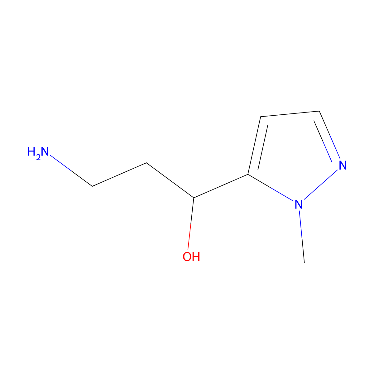 3-amino-1-(1-methyl-1H-pyrazol-5-yl)propan-1-ol molecular structure, CAS 1532606-80-6