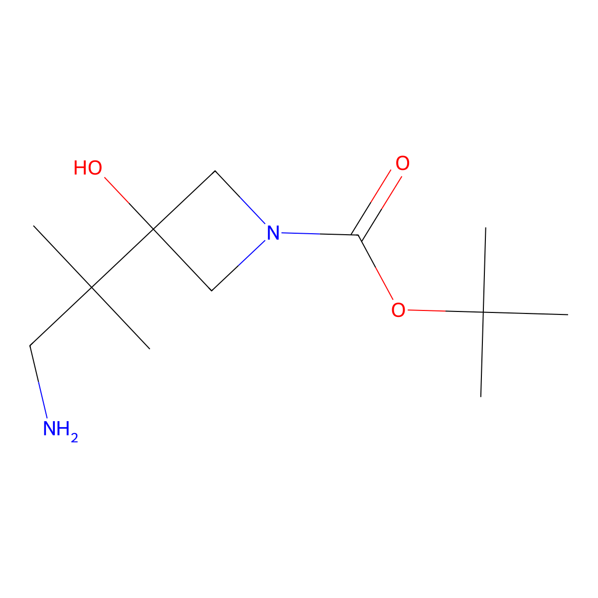 Tert-butyl 3-(1-amino-2-methylpropan-2-yl)-3-hydroxyazetidine-1-carboxylate molecular structure, CAS 1532650-96-6