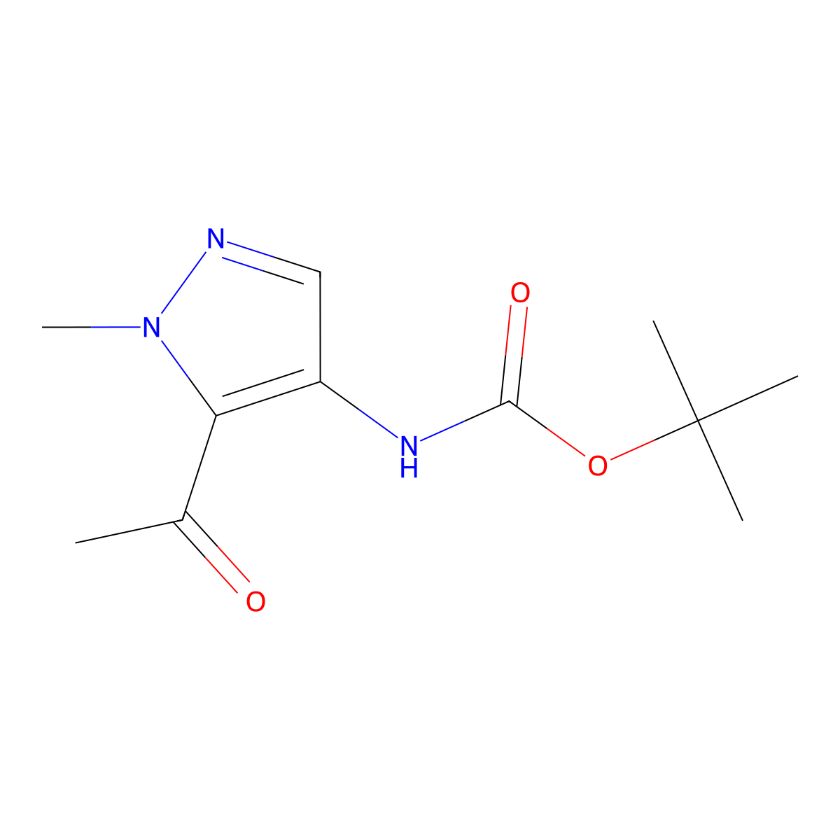 tert-Butyl N-(5-acetyl-1-methyl-1H-pyrazol-4-yl)carbamate molecular structure, CAS 1532714-87-6