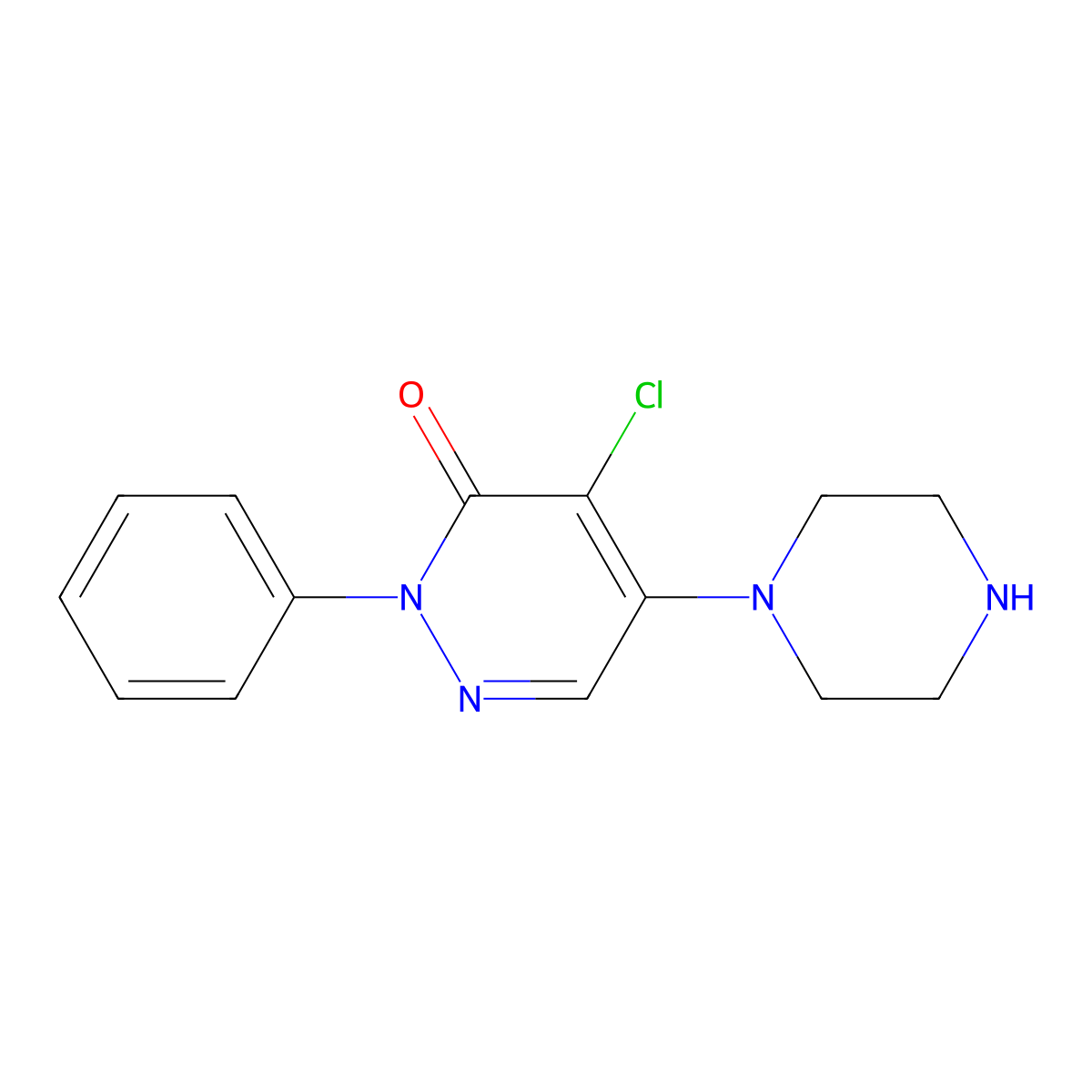 4-Chloro-2-phenyl-5-(piperazin-1-yl)-2,3-dihydropyridazin-3-one molecular structure, CAS 153276-35-8