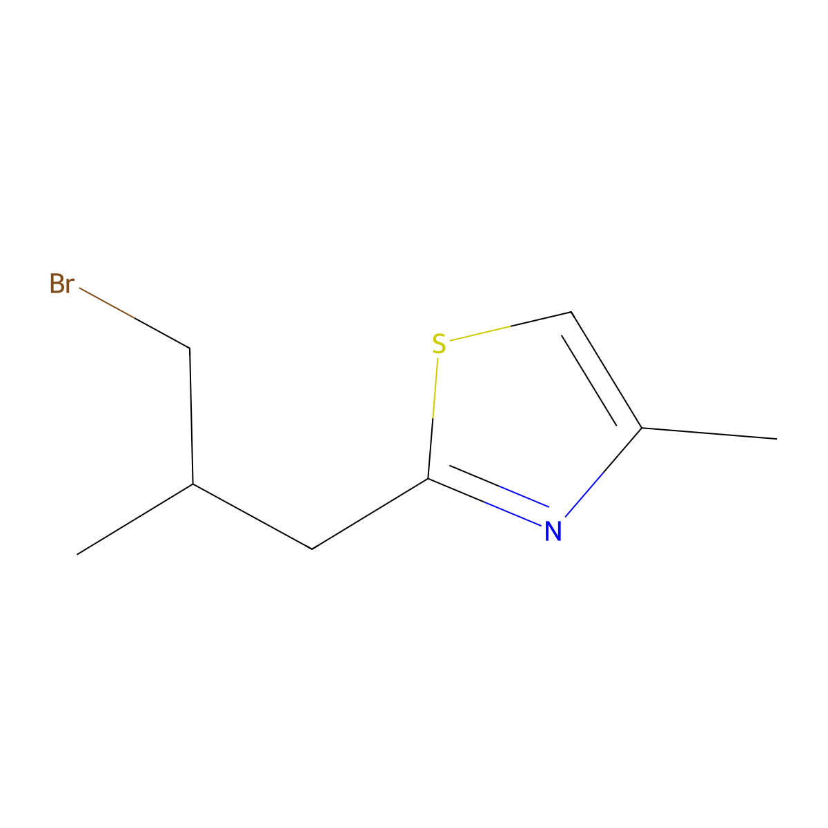 2-(3-Bromo-2-methylpropyl)-4-methyl-1,3-thiazole molecular structure, CAS 1532788-99-0