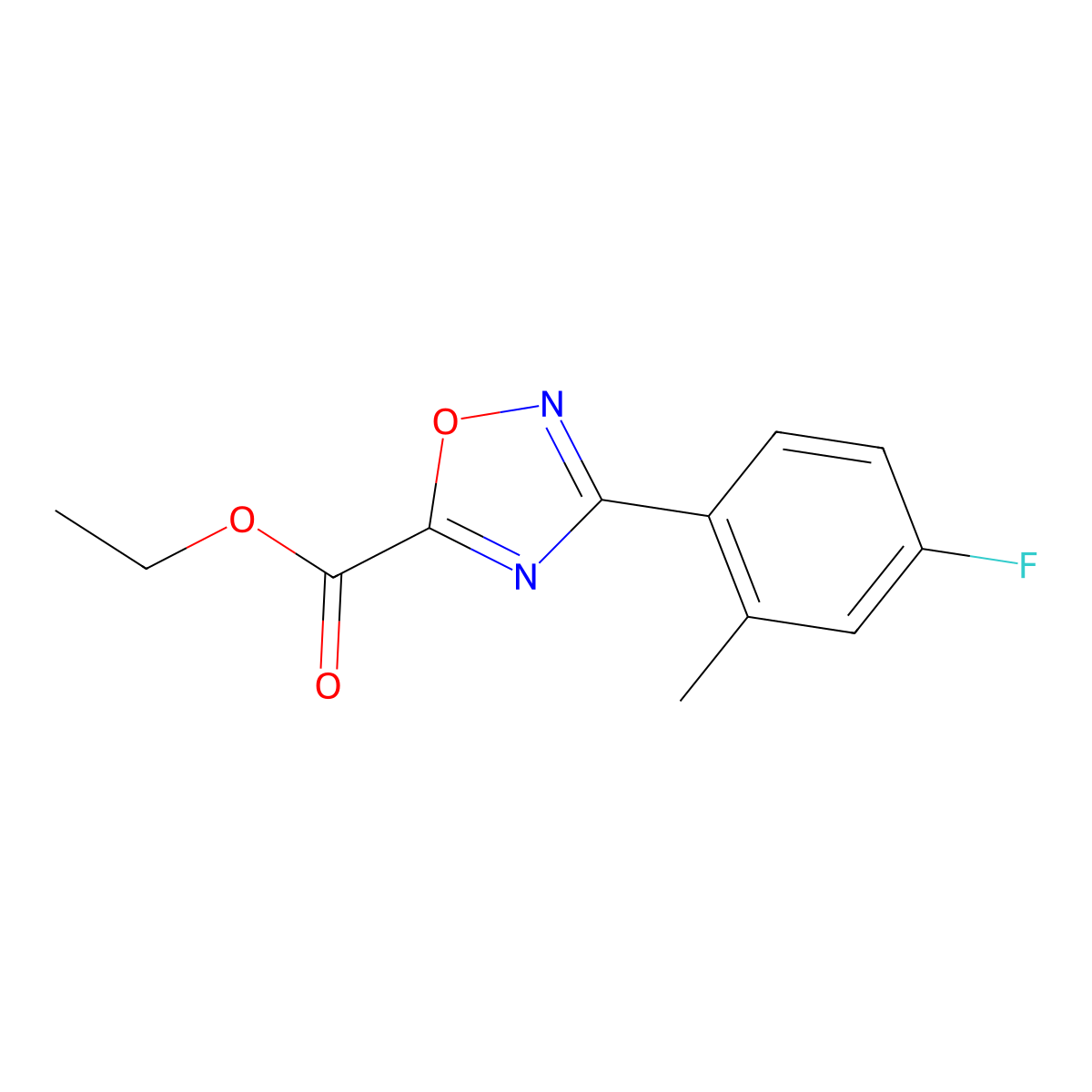 Ethyl 3-(4-fluoro-2-methylphenyl)-1,2,4-oxadiazole-5-carboxylate molecular structure, CAS 1532936-35-8