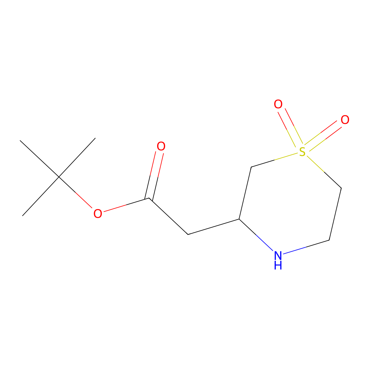 Tert-butyl 2-(1,1-dioxo-1lambda6-thiomorpholin-3-yl)acetate molecular structure, CAS 1533223-43-6
