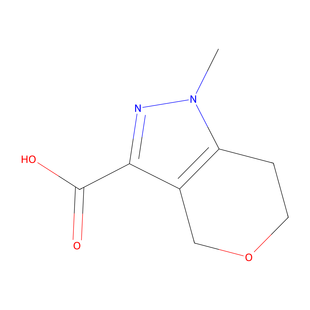 1-methyl-1H,4H,6H,7H-pyrano[4,3-c]pyrazole-3-carboxylic acid molecular structure, CAS 1533231-78-5