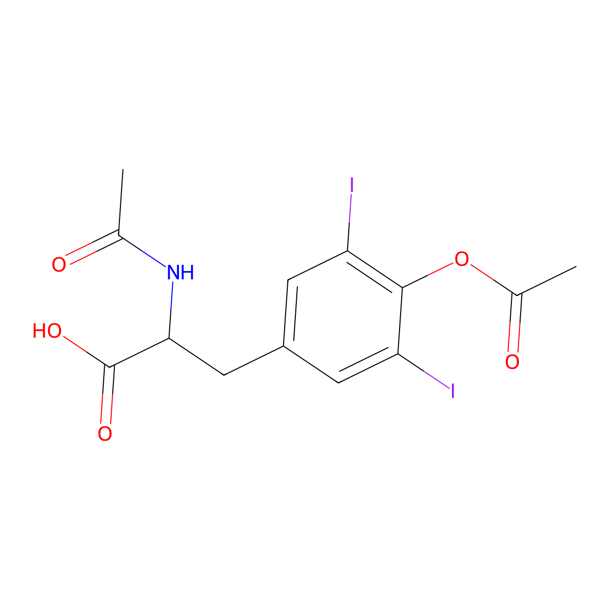 (2S)-2-(acetylamino)-3-[4-(acetyloxy)-3,5-diiodophenyl]propanoic acid molecular structure, CAS 153324-21-1
