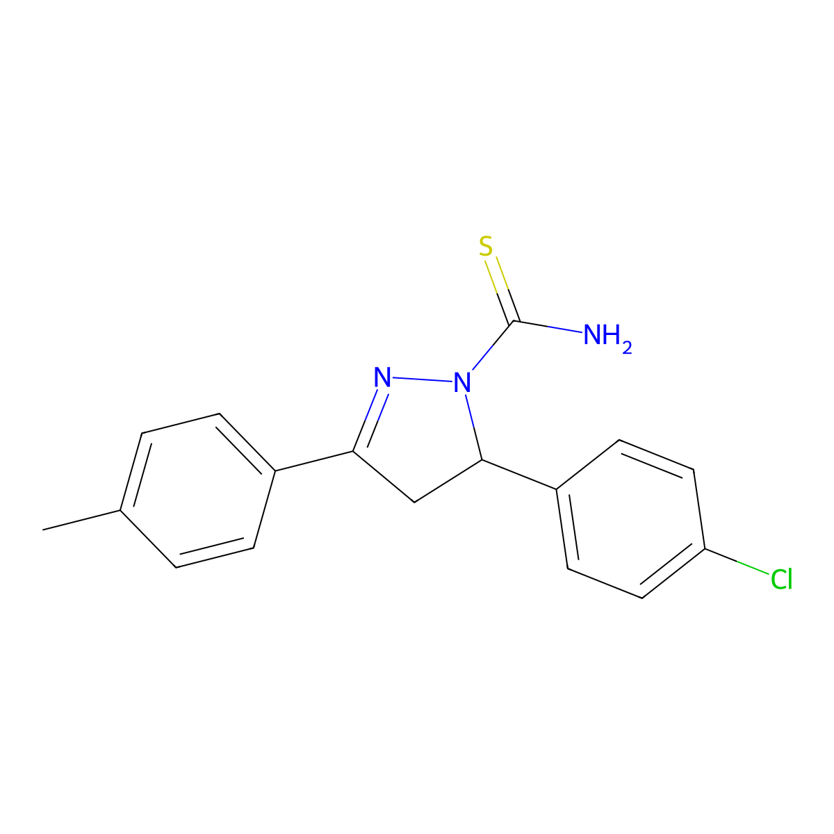 5-(4-chlorophenyl)-3-(4-methylphenyl)-4,5-dihydro-1H-pyrazole-1-carbothioamide molecular structure, CAS 153332-10-6