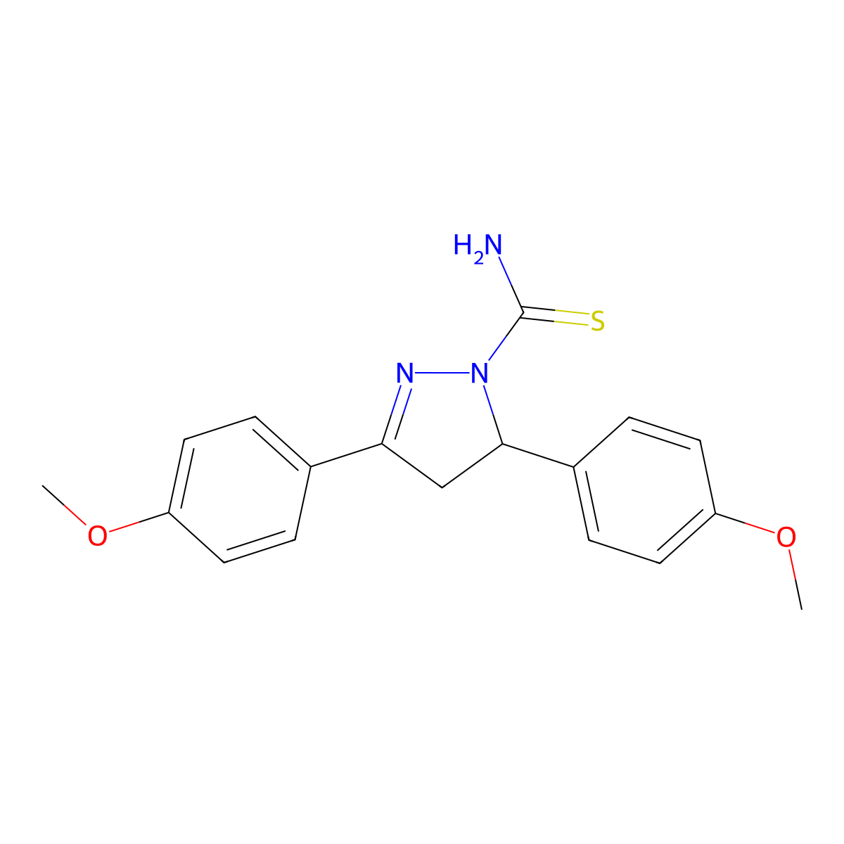 3,5-Bis(4-methoxyphenyl)-4,5-dihydro-1H-pyrazole-1-carbothioamide molecular structure, CAS 153332-16-2