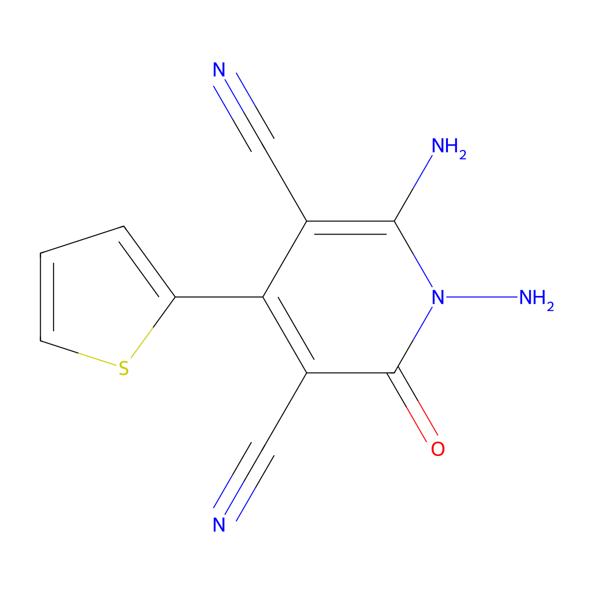 1,6-Diamino-2-oxo-4-(2-thienyl)-1,2-dihydropyridine-3,5-dicarbonitrile molecular structure, CAS 153334-65-7