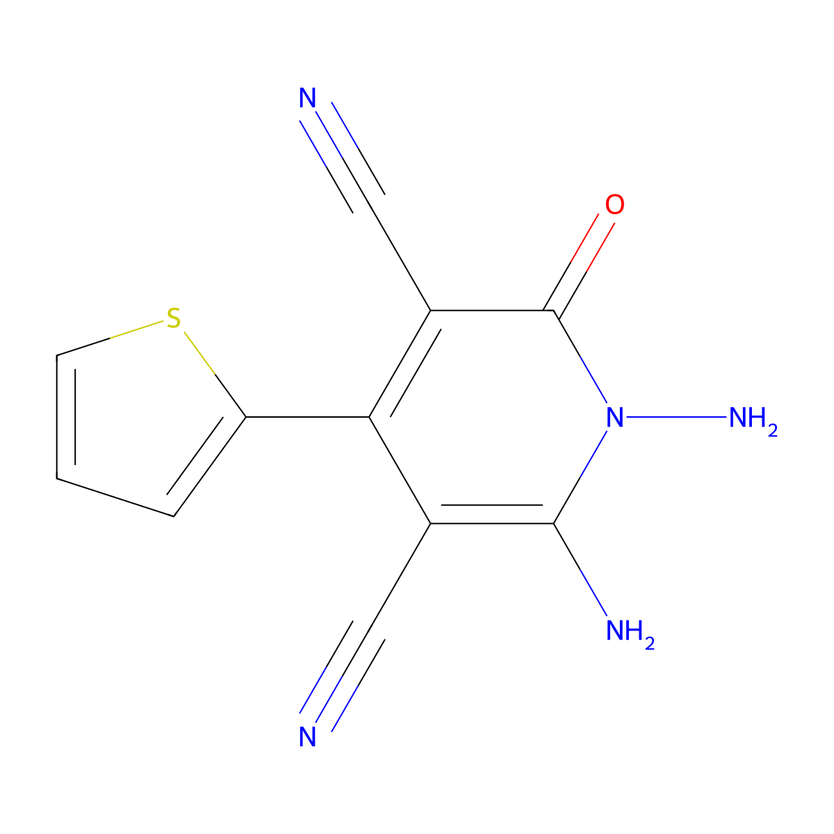 1,6-Diamino-2-oxo-4-(2-thienyl)-1,2-dihydropyridine-3,5-dicarbonitrile molecular structure, CAS 153334-65-7