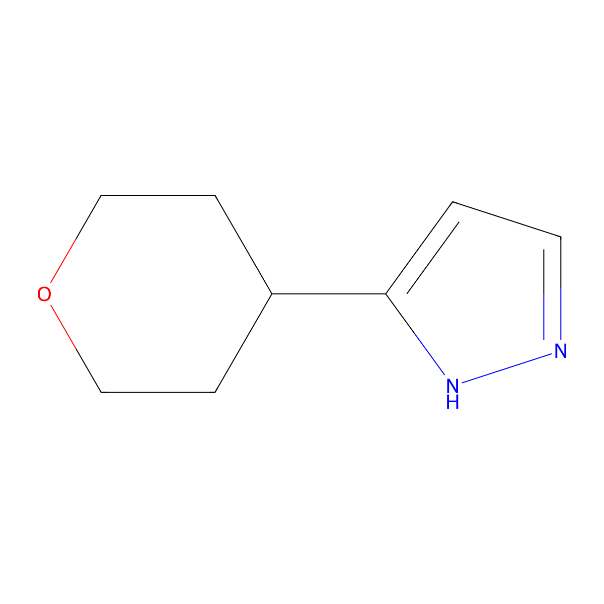 5-(oxan-4-yl)-1H-pyrazole molecular structure, CAS 1533442-54-4