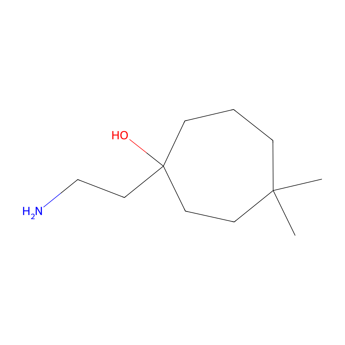 1-(2-Aminoethyl)-4,4-dimethylcycloheptan-1-ol molecular structure, CAS 1533526-69-0