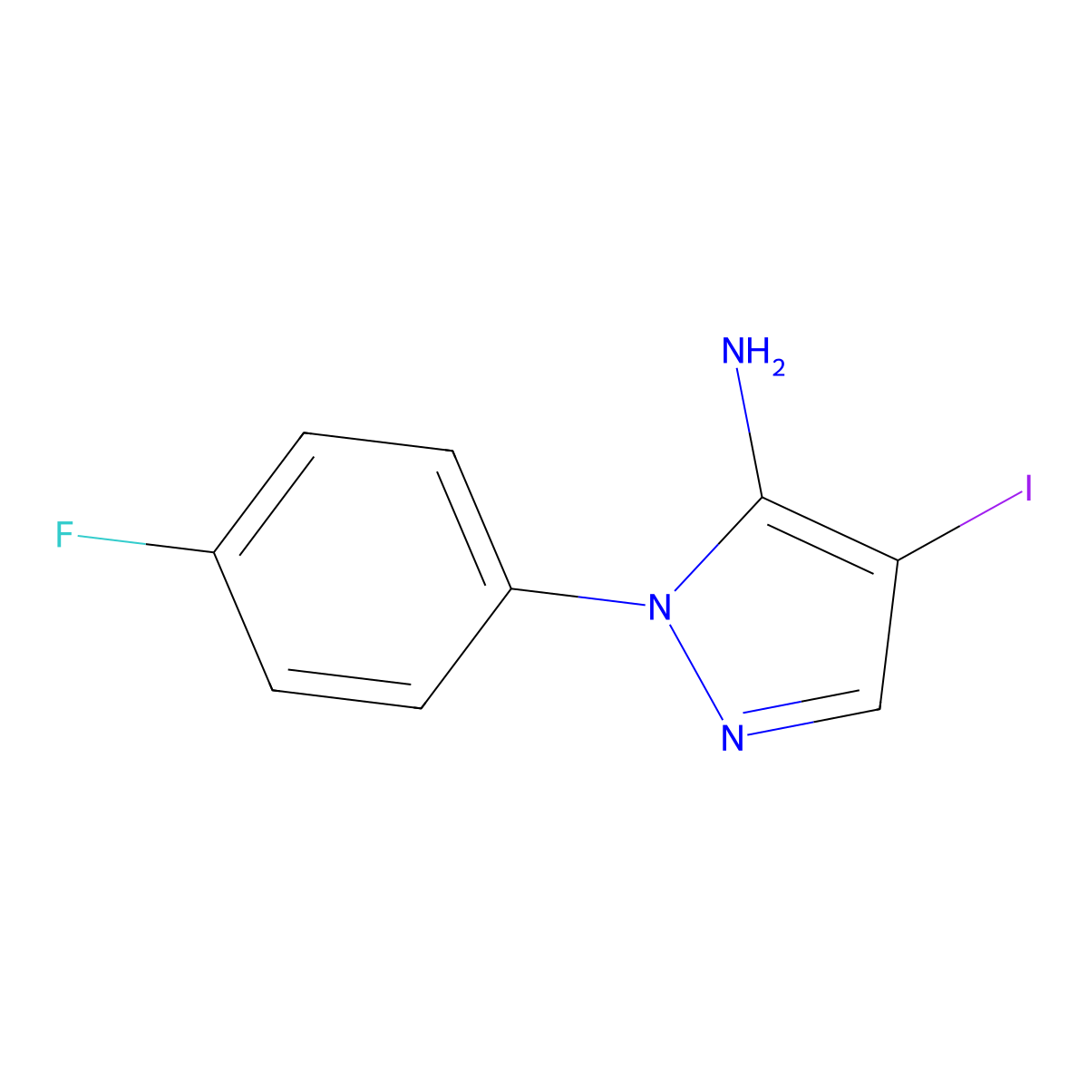 1-(4-fluorophenyl)-4-iodo-1H-pyrazol-5-amine molecular structure, CAS 1533677-15-4