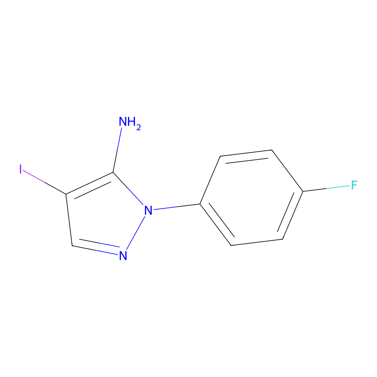 1-(4-fluorophenyl)-4-iodo-1H-pyrazol-5-amine molecular structure, CAS 1533677-15-4