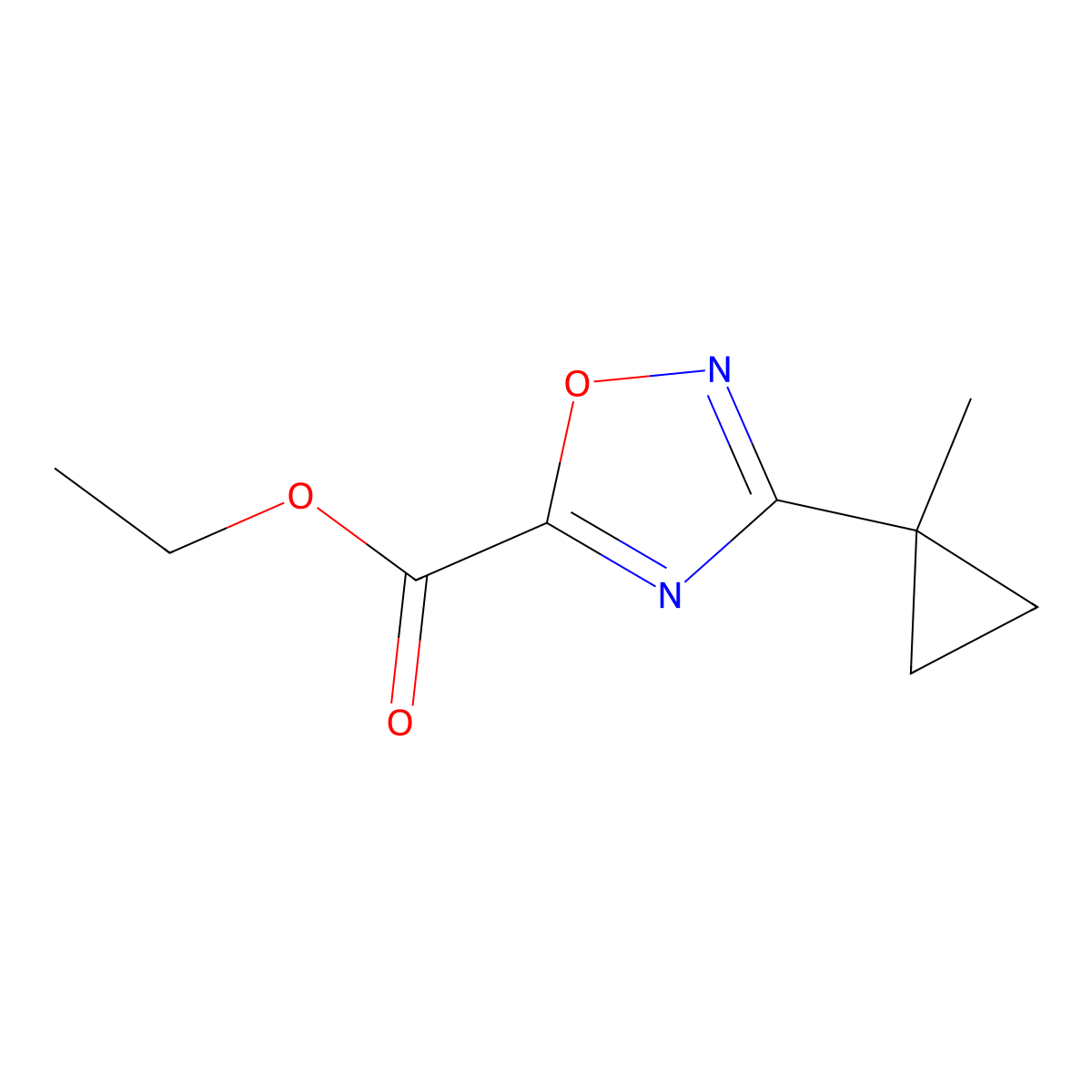 Ethyl 3-(1-methylcyclopropyl)-1,2,4-oxadiazole-5-carboxylate molecular structure, CAS 1533749-69-7