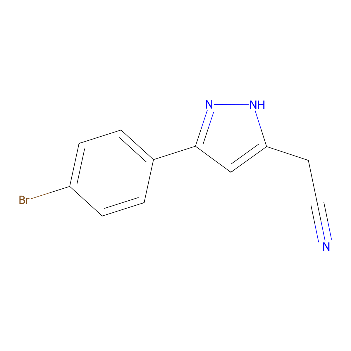 [5-(4-bromophenyl)-1H-pyrazol-3-yl]acetonitrile molecular structure, CAS 153391-40-3