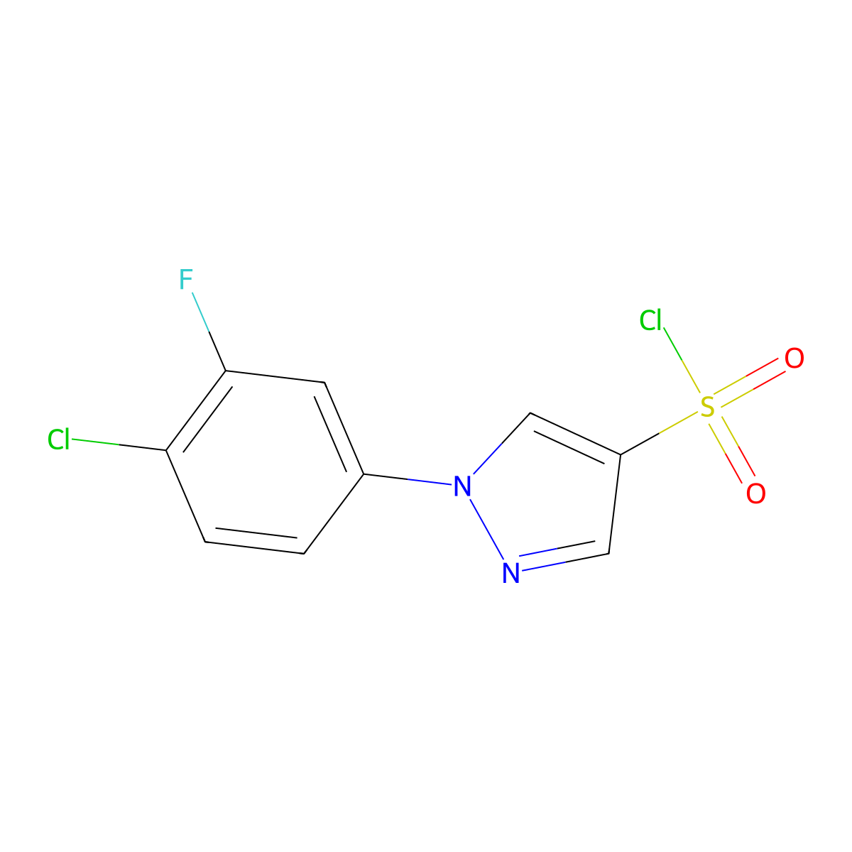 1-(4-chloro-3-fluorophenyl)-1H-pyrazole-4-sulfonylchloride molecular structure, CAS 1533911-43-1