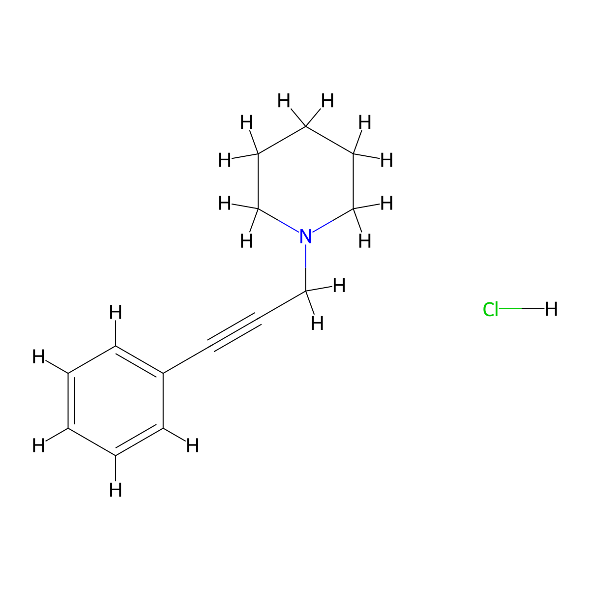 1-(3-Phenylprop-2-yn-1-yl)piperidine hydrochloride molecular structure, CAS 153396-03-3
