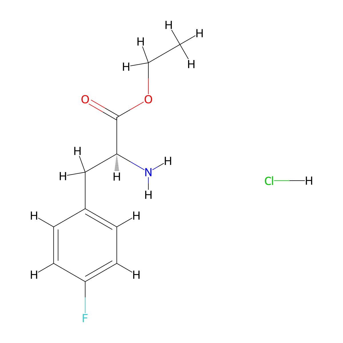 (S)-Ethyl 2-amino-3-(4-fluorophenyl)propanoate hydrochloride molecular structure, CAS 1534-90-3