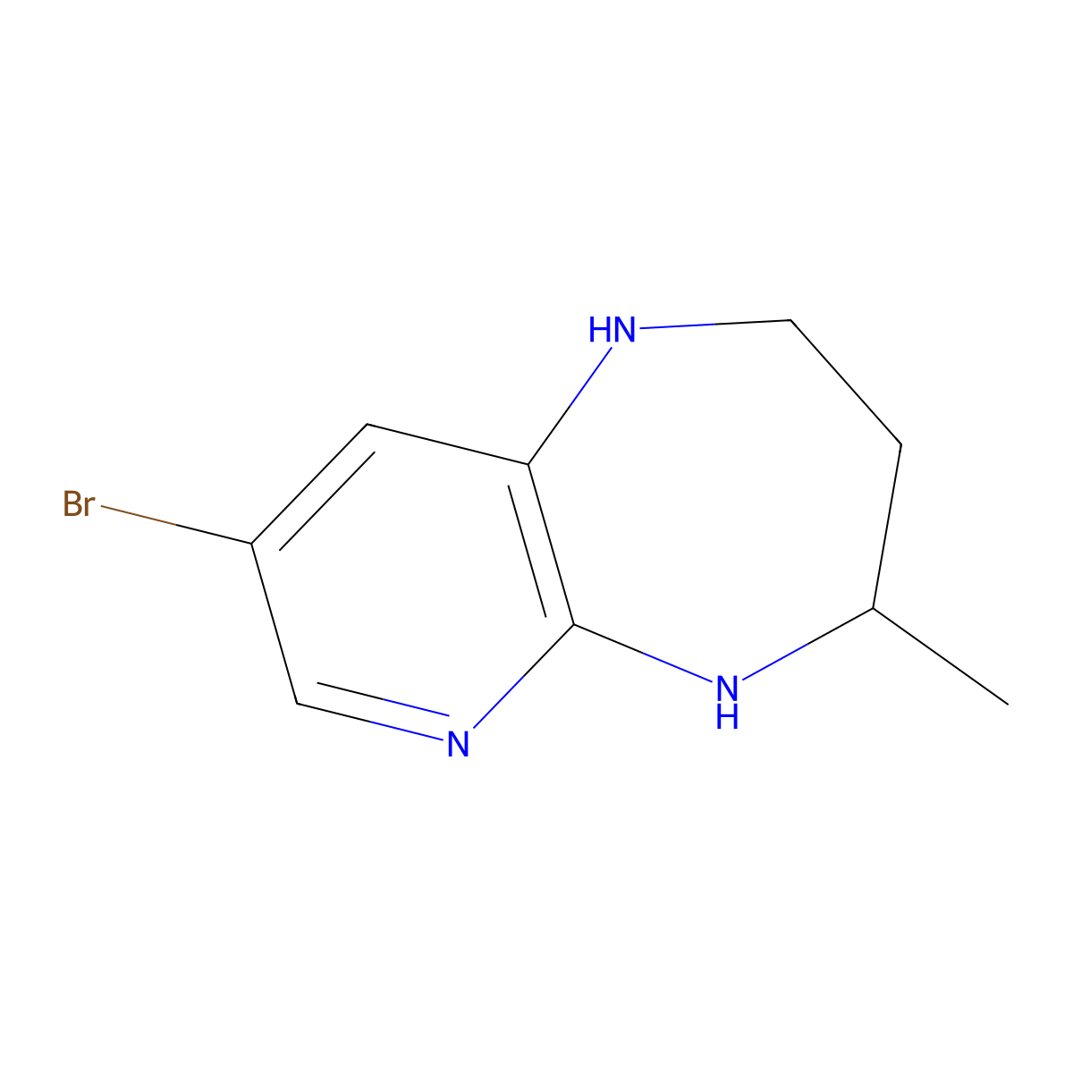 8-bromo-4-methyl-1H,2H,3H,4H,5H-pyrido[2,3-b][1,4]diazepine molecular structure, CAS 1534037-90-5