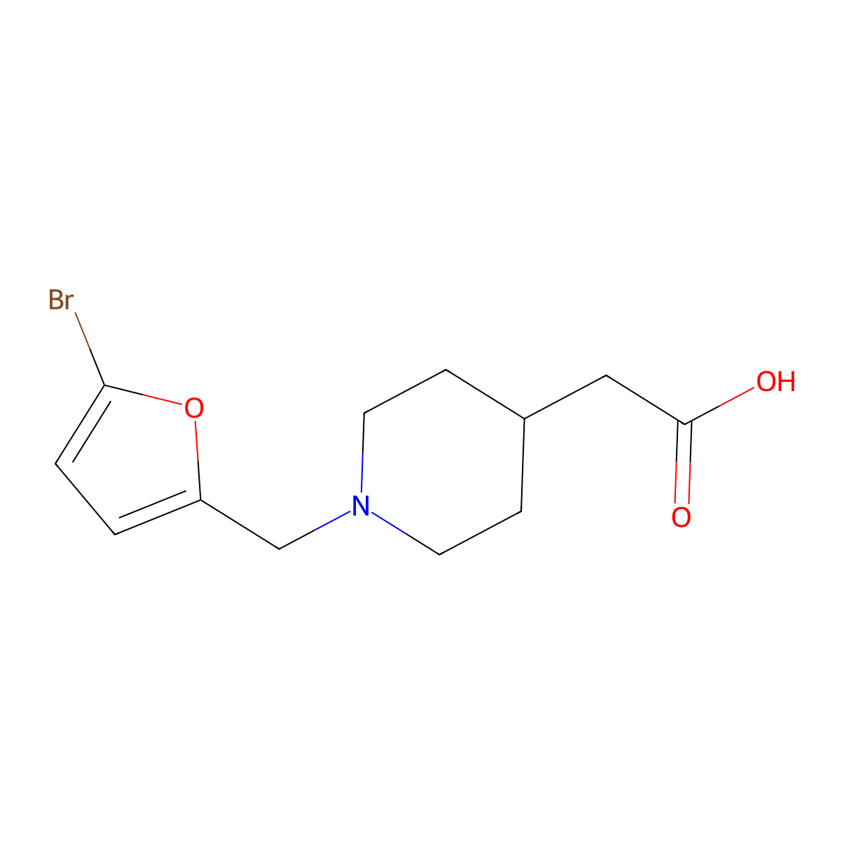 2-(1-((5-Bromofuran-2-yl)methyl)piperidin-4-yl)acetic acid molecular structure, CAS 1534185-74-4