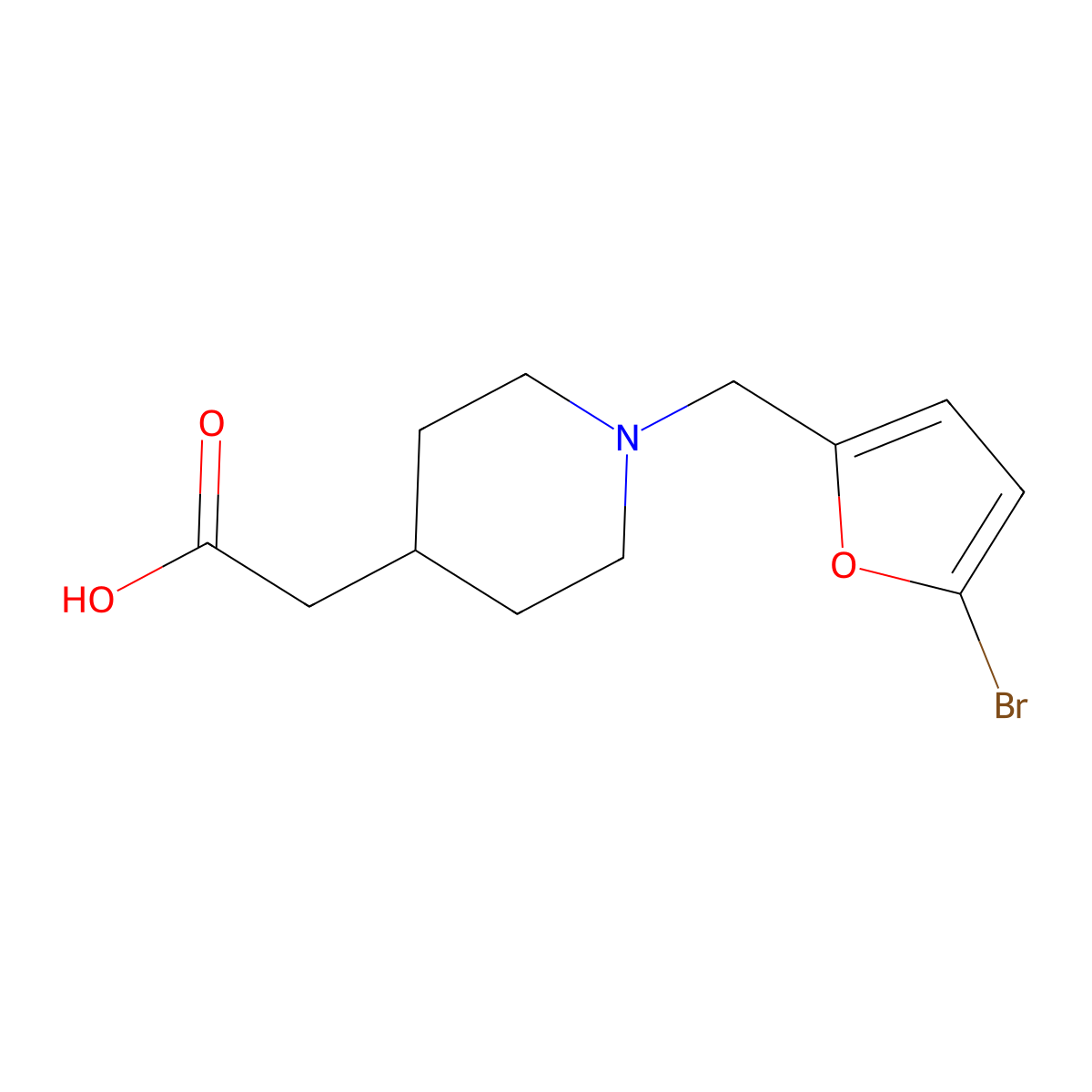 2-(1-((5-Bromofuran-2-yl)methyl)piperidin-4-yl)acetic acid molecular structure, CAS 1534185-74-4