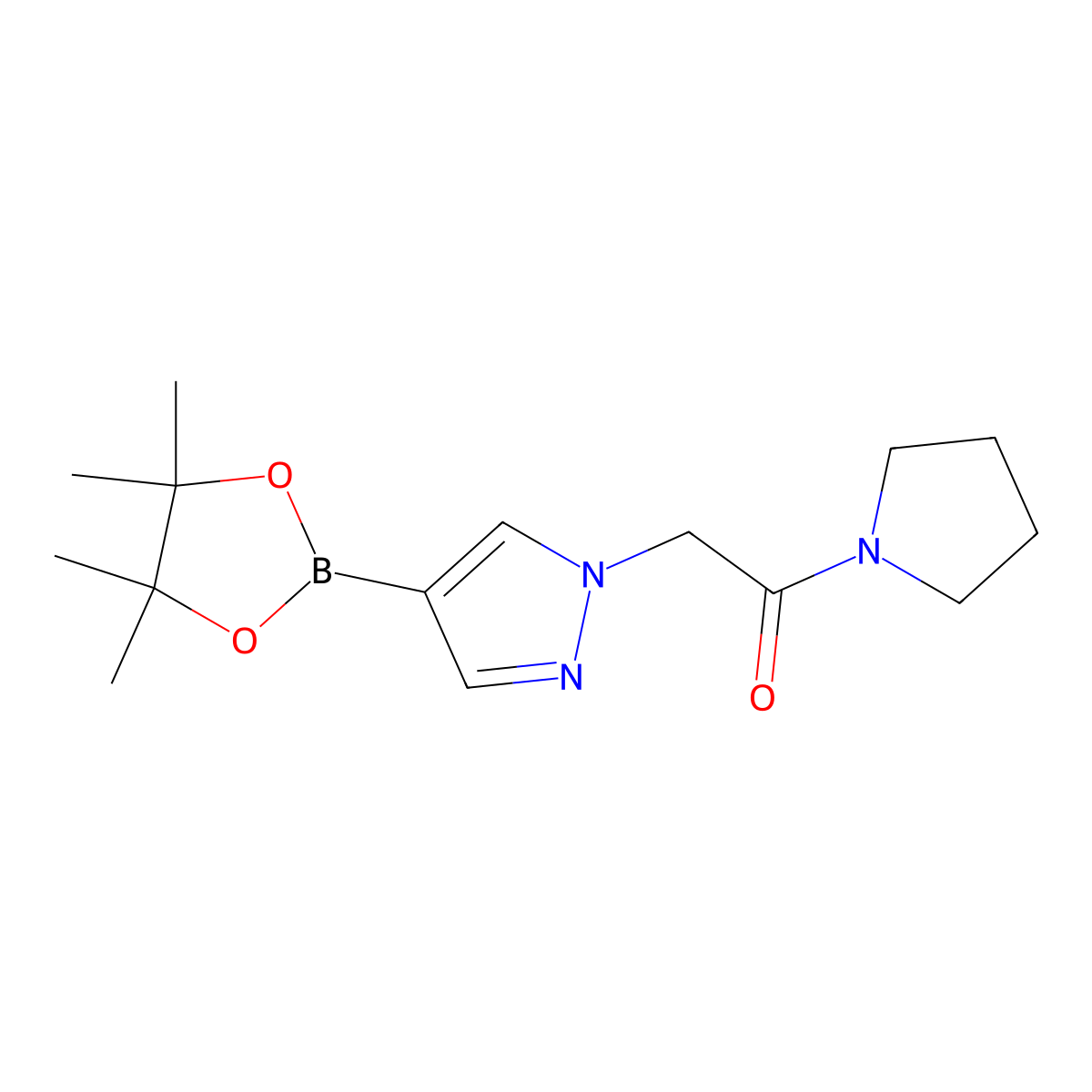 1-(pyrrolidin-1-yl)-2-[4-(4,4,5,5-tetramethyl-1,3,2-dioxaborolan-2-yl)-1H-pyrazol-1-yl]ethan-1-one molecular structure, CAS 1534350-51-0