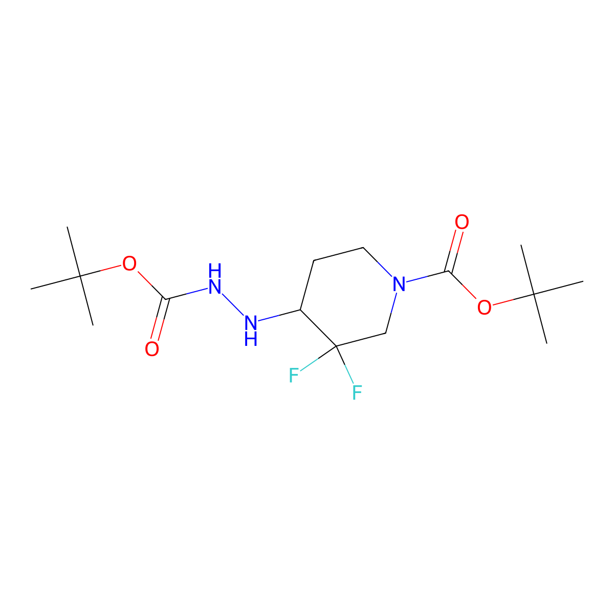 Tert-butyl 4-(2-(tert-butoxycarbonyl)hydrazineyl)-3,3-difluoropiperidine-1-carboxylate molecular structure, CAS 1534350-67-8