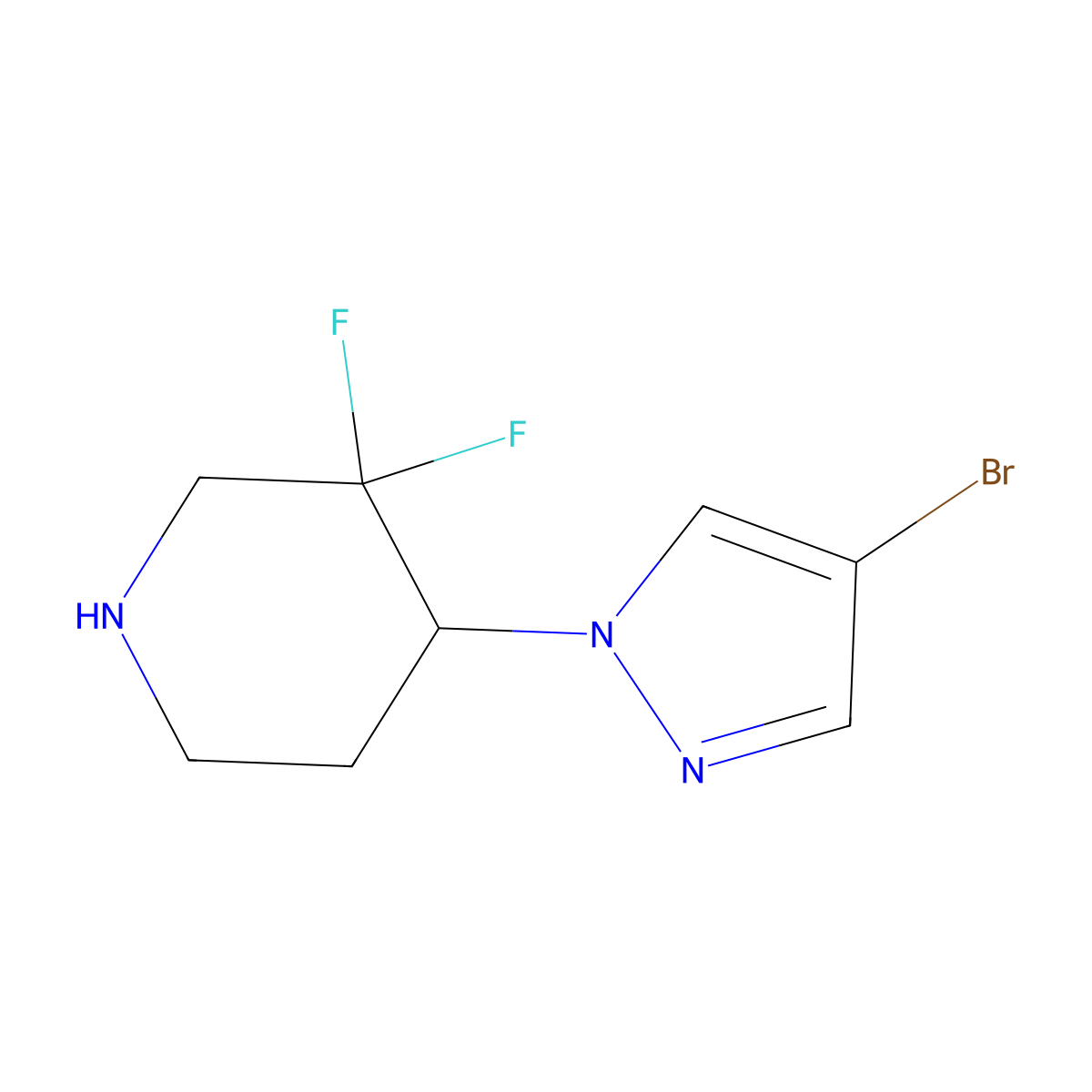 4-(4-Bromo-1H-pyrazol-1-YL)-3,3-difluoropiperidine molecular structure, CAS 1534350-68-9