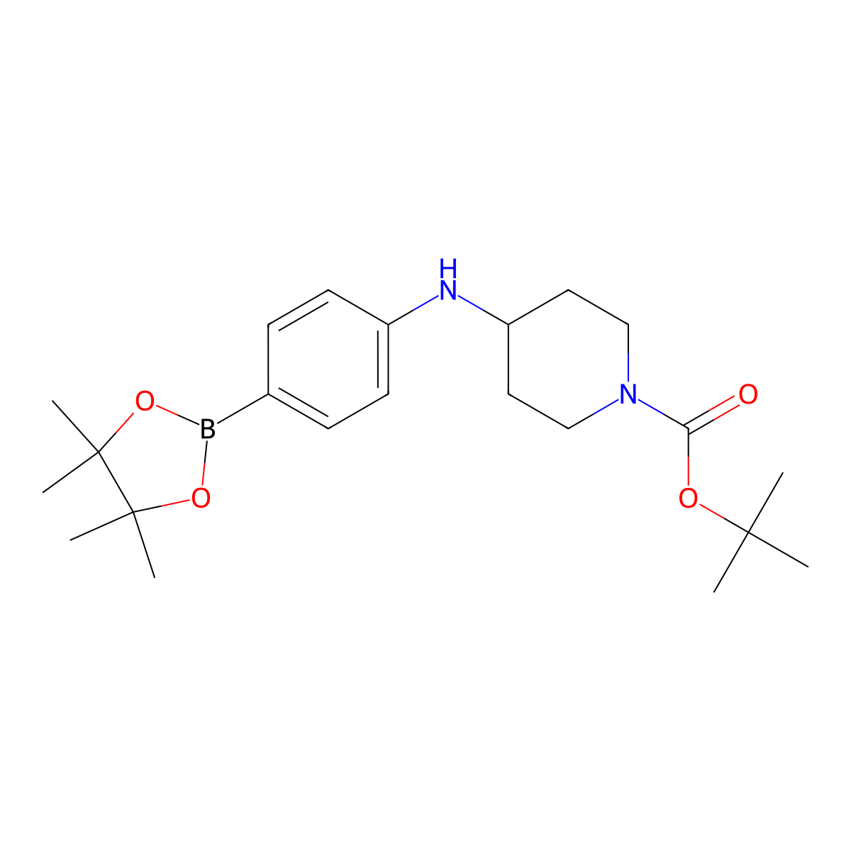 Tert-butyl 4-((4-(4,4,5,5-tetramethyl-1,3,2-dioxaborolan-2-yl)phenyl)amino)piperidine-1-carboxylate molecular structure, CAS 1534378-15-8