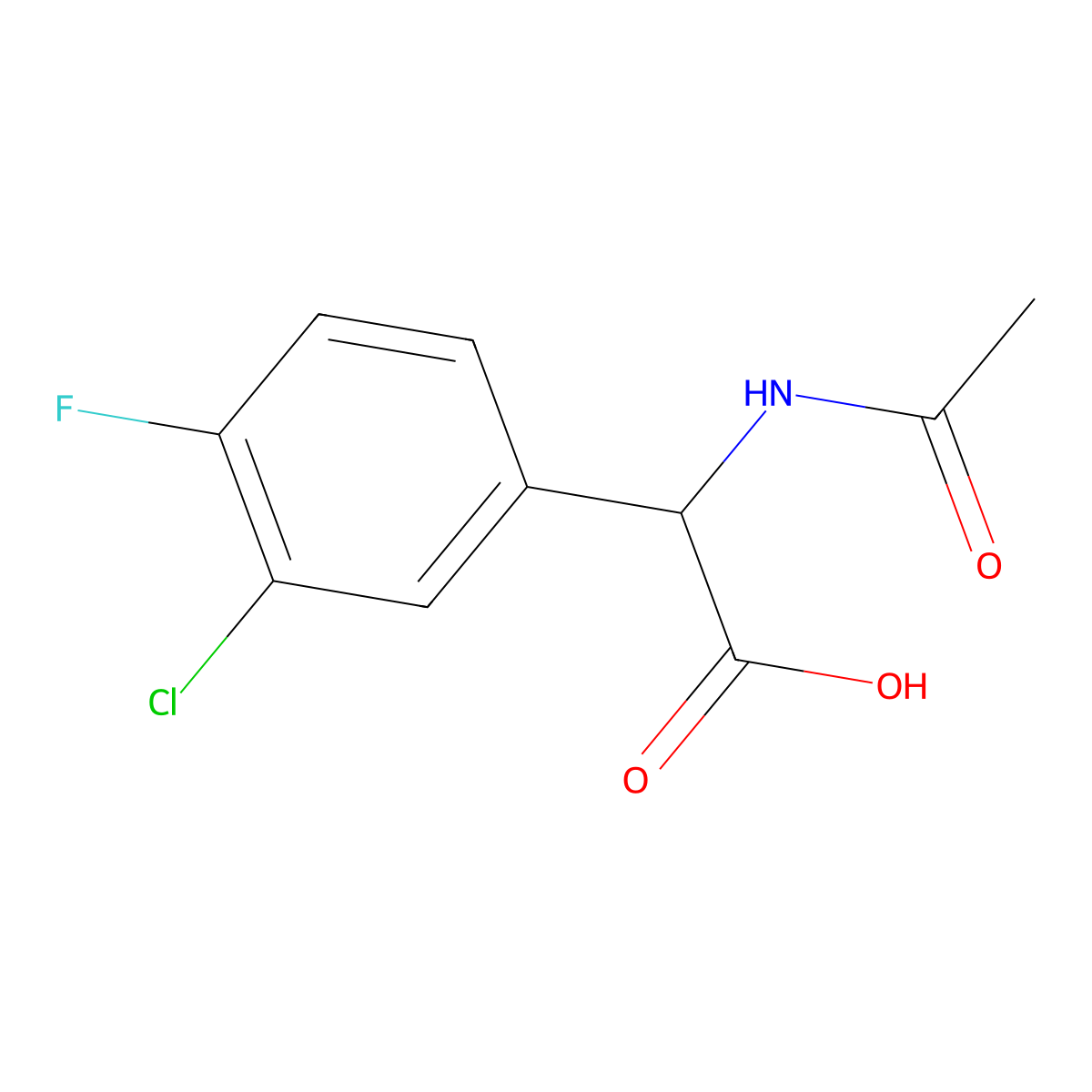 2-(3-Chloro-4-fluorophenyl)-2-acetamidoacetic acid molecular structure, CAS 1534480-08-4