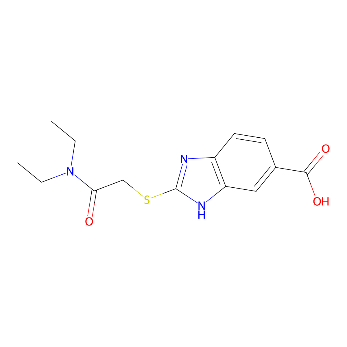 2-Diethylcarbamoylmethylsulfanyl-1H-benzoimidazole-5-carboxylicacid molecular structure, CAS 1534484-87-1