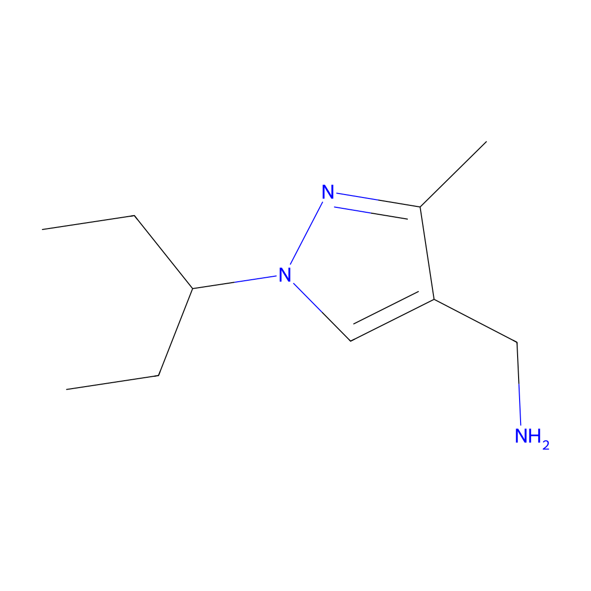 1-[3-methyl-1-(pentan-3-yl)-1H-pyrazol-4-yl]methanamine molecular structure, CAS 1534485-30-7