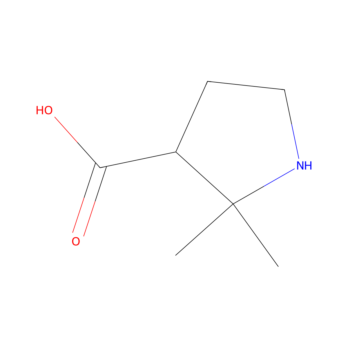 2,2-Dimethylpyrrolidine-3-carboxylic acid molecular structure, CAS 1534511-38-0