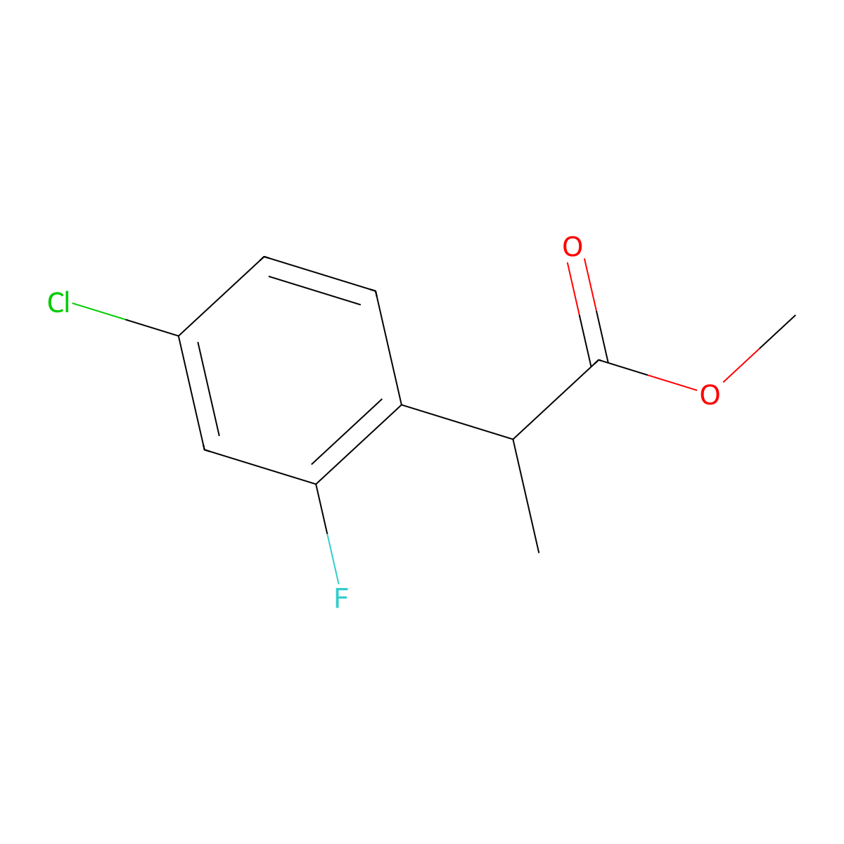 Methyl 2-(4-chloro-2-fluorophenyl)propanoate molecular structure, CAS 1534654-25-5