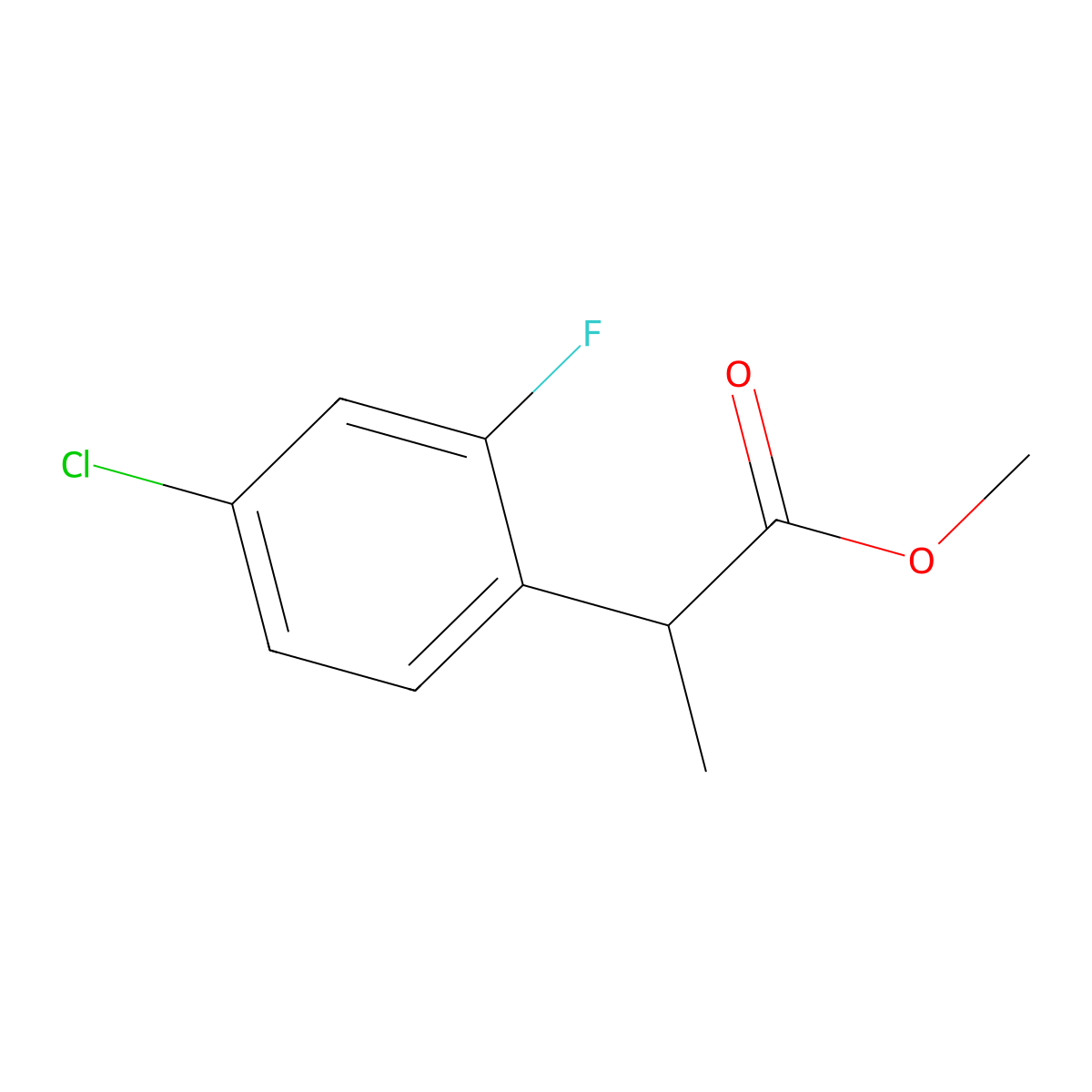 Methyl 2-(4-chloro-2-fluorophenyl)propanoate molecular structure, CAS 1534654-25-5